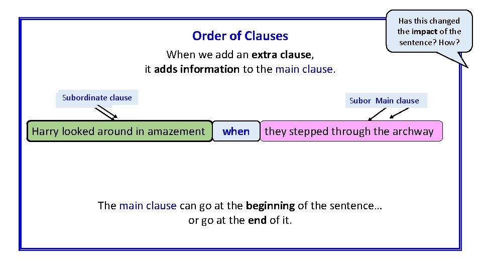 Has this changed the impact of the sentence? How? Order of Clauses When we