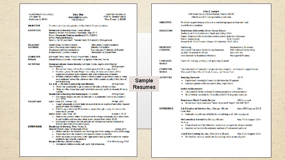 Sample Resumes 