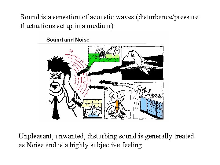 Sound is a sensation of acoustic waves (disturbance/pressure fluctuations setup in a medium) Unpleasant,