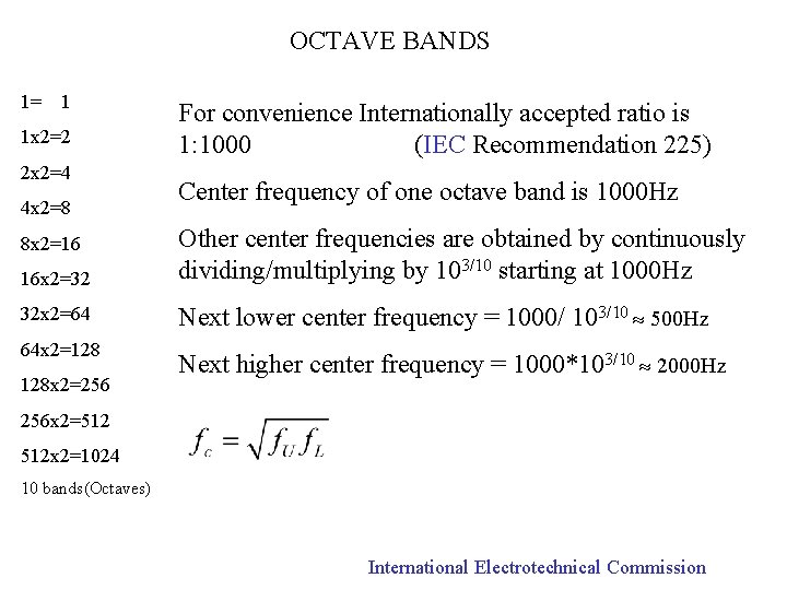 OCTAVE BANDS 1= 1 1 x 2=2 2 x 2=4 4 x 2=8 For
