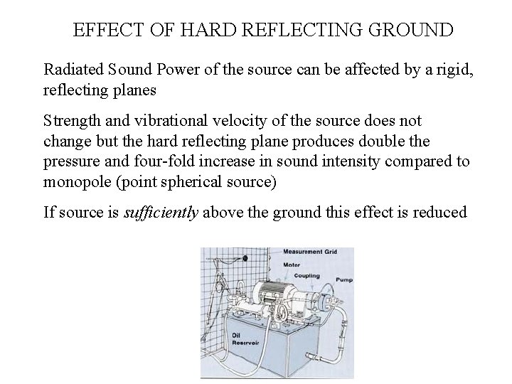 EFFECT OF HARD REFLECTING GROUND Radiated Sound Power of the source can be affected