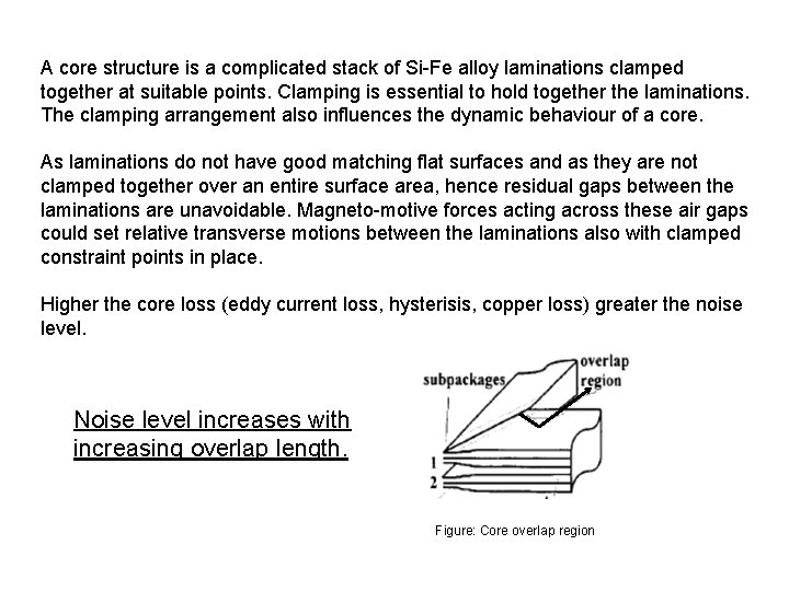 A core structure is a complicated stack of Si-Fe alloy laminations clamped together at