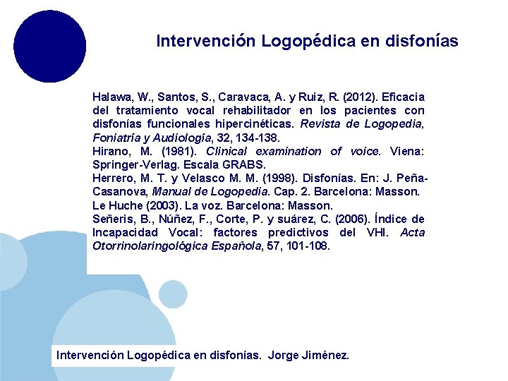 Intervención Logopédica en disfonías Halawa, W. , Santos, S. , Caravaca, A. y Ruiz,