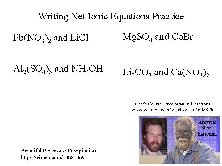 Writing Net Ionic Equations Practice Pb(NO 3)2 and Li. Cl Mg. SO 4 and