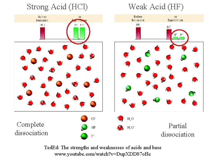 Strong Acid (HCl) Complete dissociation Weak Acid (HF) Partial dissociation Ted. Ed: The strengths