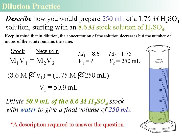 Dilution Practice Describe how you would prepare 250 m. L of a 1. 75