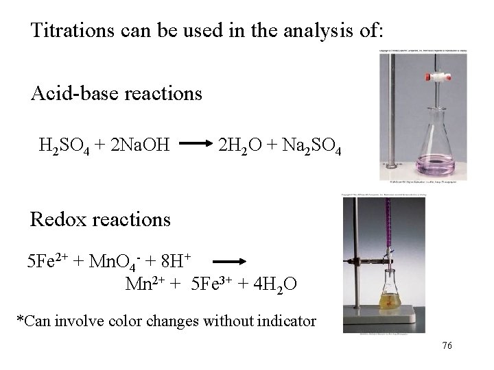 Titrations can be used in the analysis of: Acid-base reactions H 2 SO 4