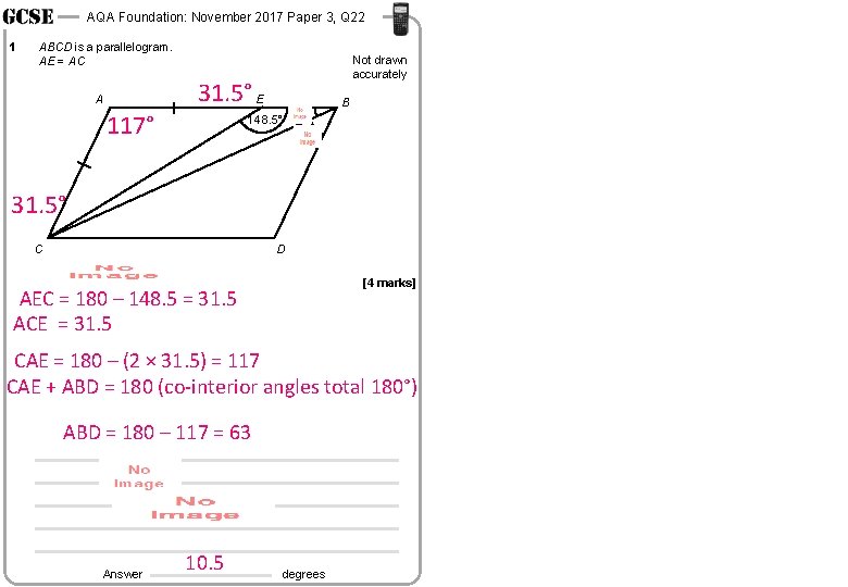 AQA Foundation: November 2017 Paper 3, Q 22 1 ABCD is a parallelogram. AE AQA Foundation: November 2017 Paper 3, Q 22 1 ABCD is a parallelogram. AE