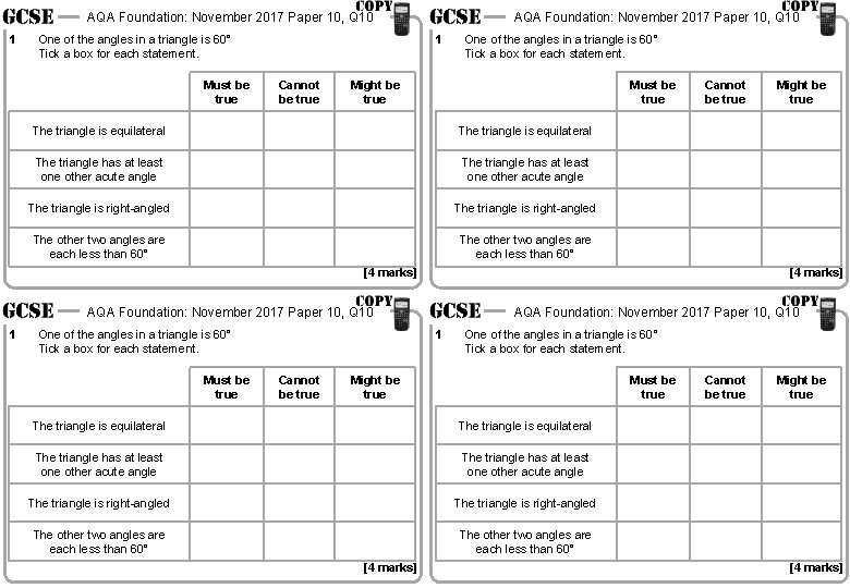 AQA Foundation: November 2017 Paper 10, Q 10 1 1 One of the angles AQA Foundation: November 2017 Paper 10, Q 10 1 1 One of the angles