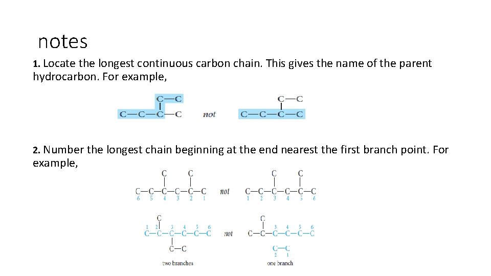 notes 1. Locate the longest continuous carbon chain. This gives the name of the