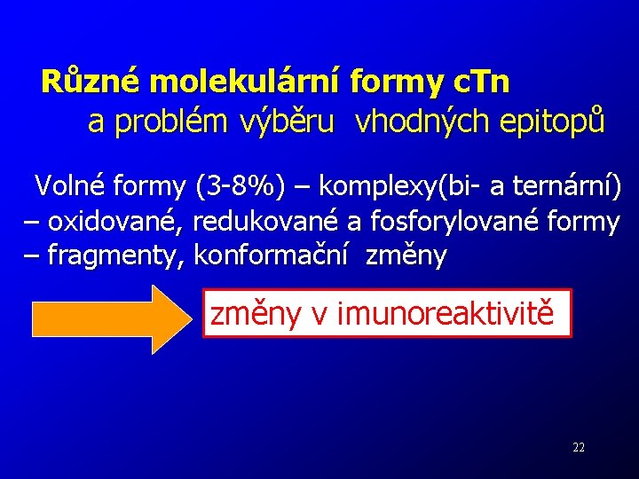 Různé molekulární formy c. Tn a problém výběru vhodných epitopů Volné formy (3 -8%)