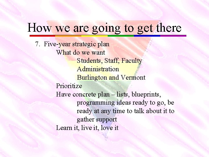 How we are going to get there 7. Five-year strategic plan What do we