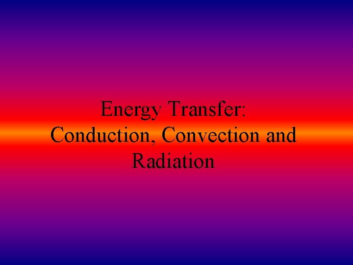 Energy Transfer: Conduction, Convection and Radiation 