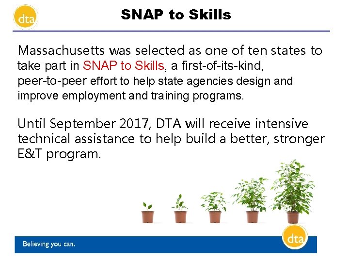 SNAP to Skills Massachusetts was selected as one of ten states to take part