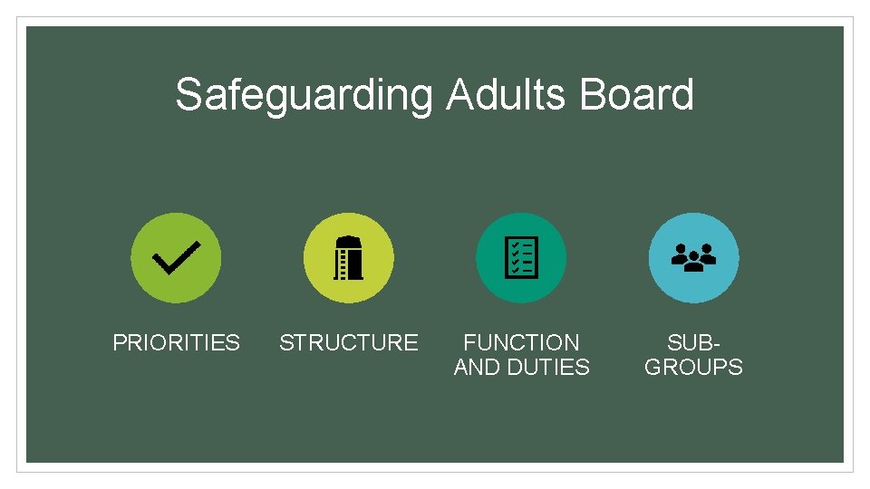 Safeguarding Adults Board PRIORITIES STRUCTURE FUNCTION AND DUTIES SUBGROUPS 