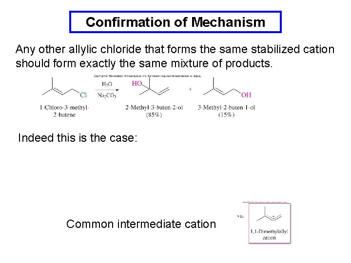 Confirmation of Mechanism Any other allylic chloride that forms the same stabilized cation should