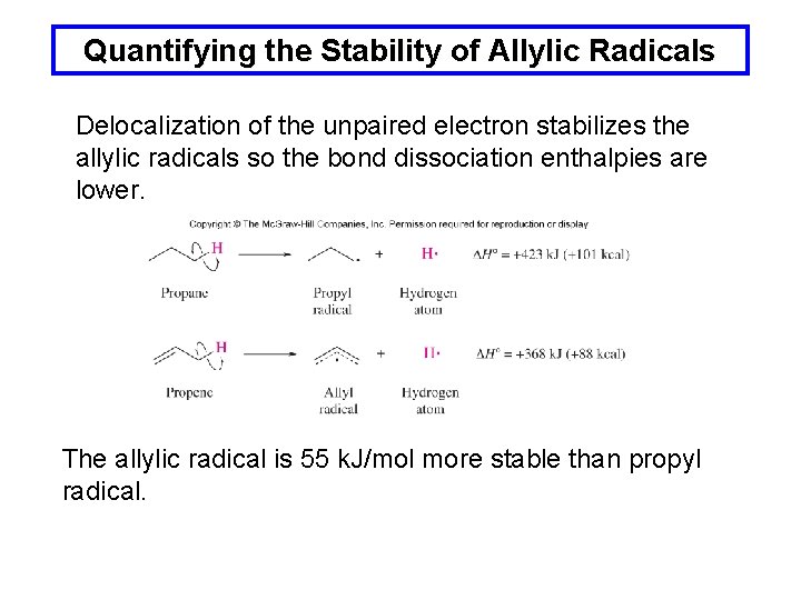 Quantifying the Stability of Allylic Radicals Delocalization of the unpaired electron stabilizes the allylic