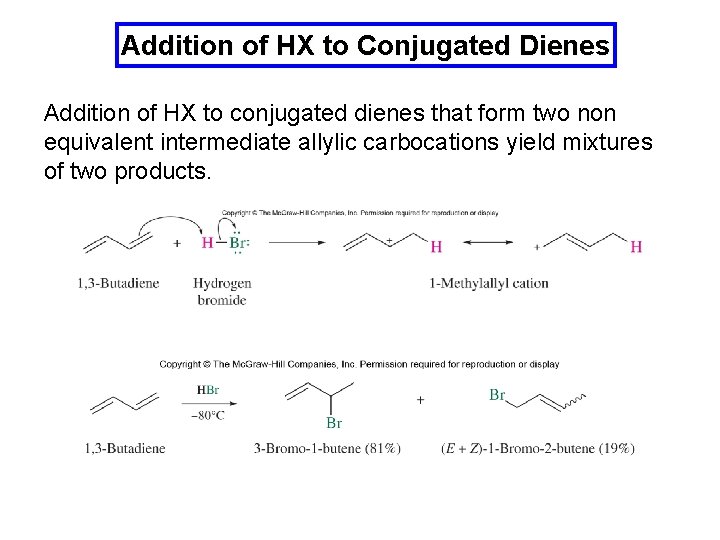 Addition of HX to Conjugated Dienes Addition of HX to conjugated dienes that form