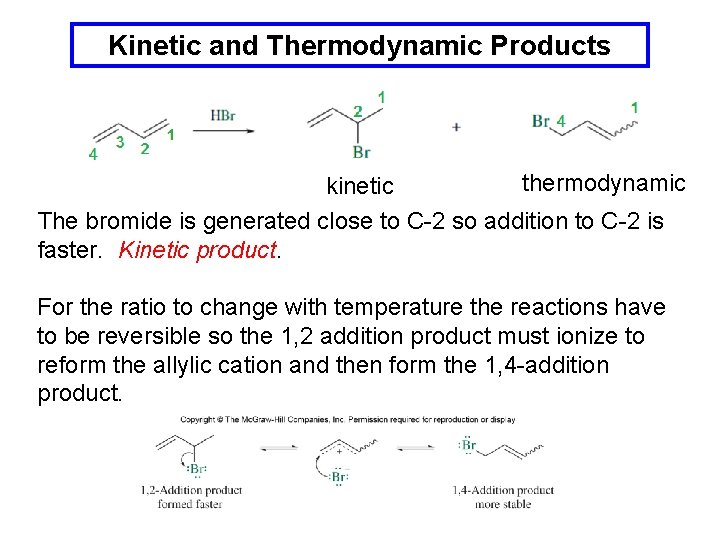Kinetic and Thermodynamic Products thermodynamic kinetic The bromide is generated close to C-2 so
