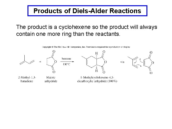 Products of Diels-Alder Reactions The product is a cyclohexene so the product will always