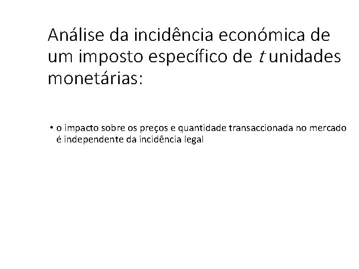 Análise da incidência económica de um imposto específico de t unidades monetárias: • o