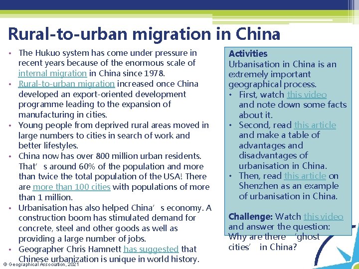 Rural-to-urban migration in China • The Hukuo system has come under pressure in recent
