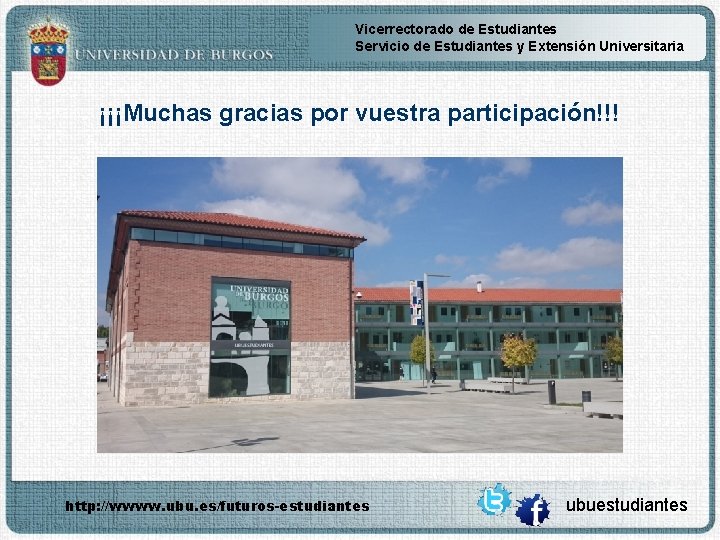 Vicerrectorado de Estudiantes Servicio de Estudiantes y Extensión Universitaria ¡¡¡Muchas gracias por vuestra participación!!!