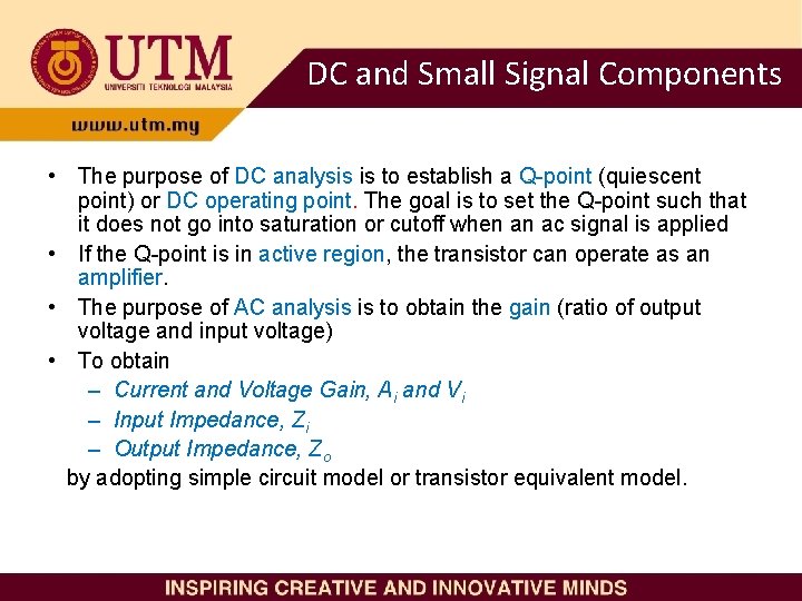 Dc Signal Simple BJT AC Analysis DC and Small Signal Components
