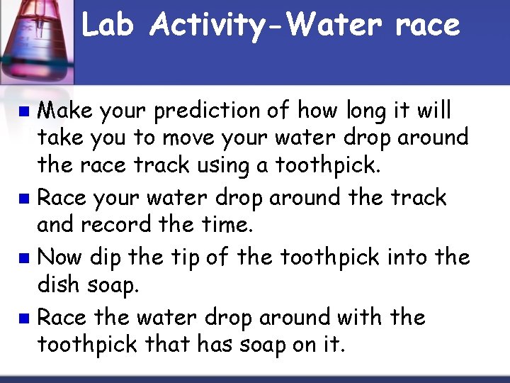 Lab Activity-Water race Make your prediction of how long it will take you to