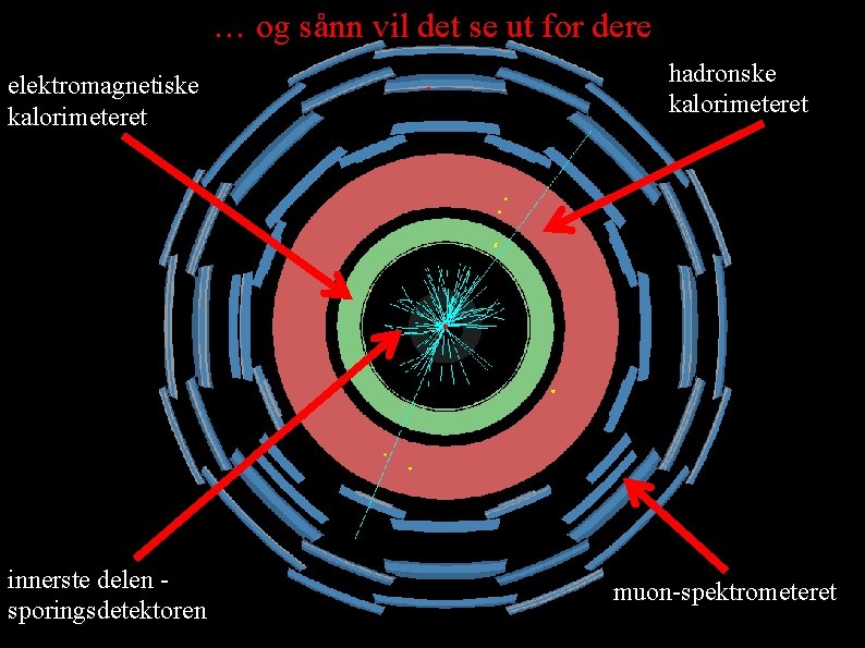 … og sånn vil det se ut for dere elektromagnetiske kalorimeteret innerste delen sporingsdetektoren