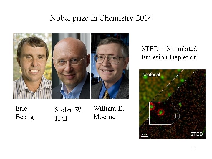 Nobel prize in Chemistry 2014 STED = Stimulated Emission Depletion Eric Betzig Stefan W.