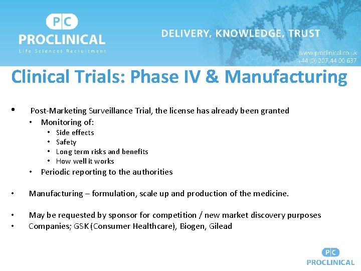 Clinical Trials: Phase IV & Manufacturing • Post-Marketing Surveillance Trial, the license has already