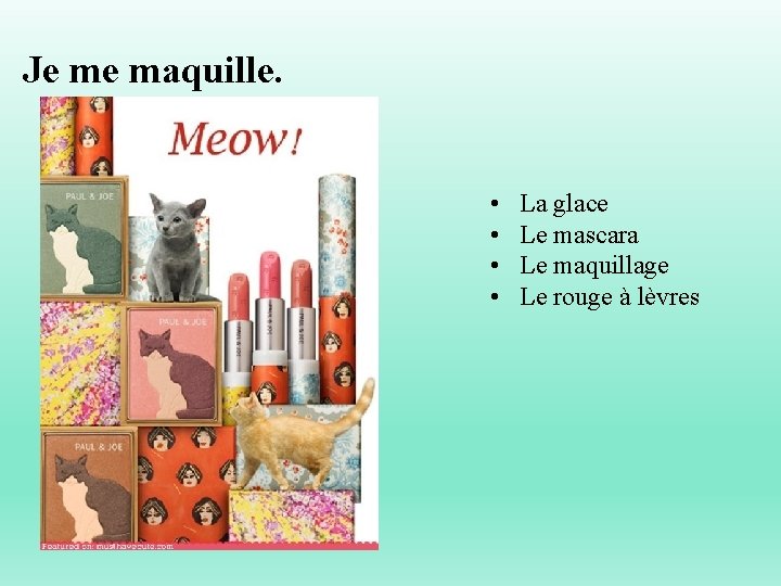 Je me maquille. • • La glace Le mascara Le maquillage Le rouge à