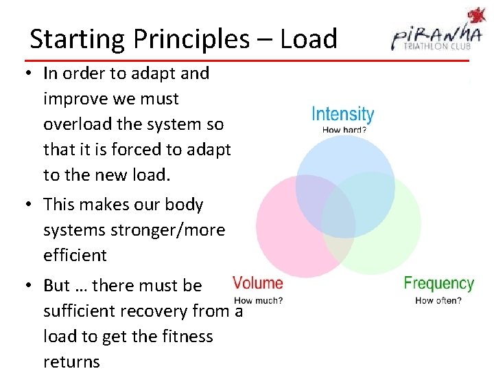 Starting Principles – Load • In order to adapt and improve we must overload