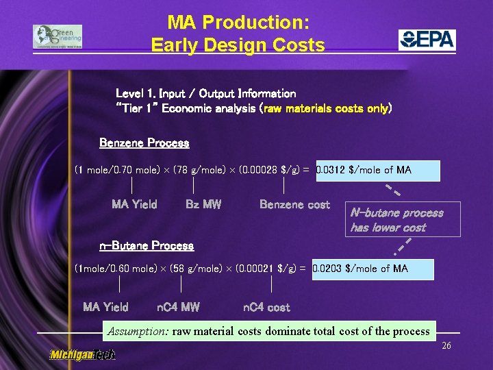 MA Production: Early Design Costs Level 1. Input / Output Information “Tier 1” Economic