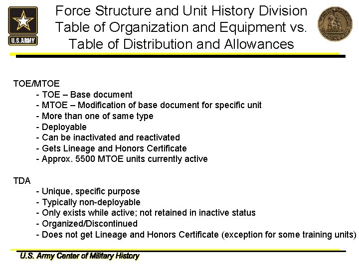 Force Structure and Unit History Division LINEAGE AND