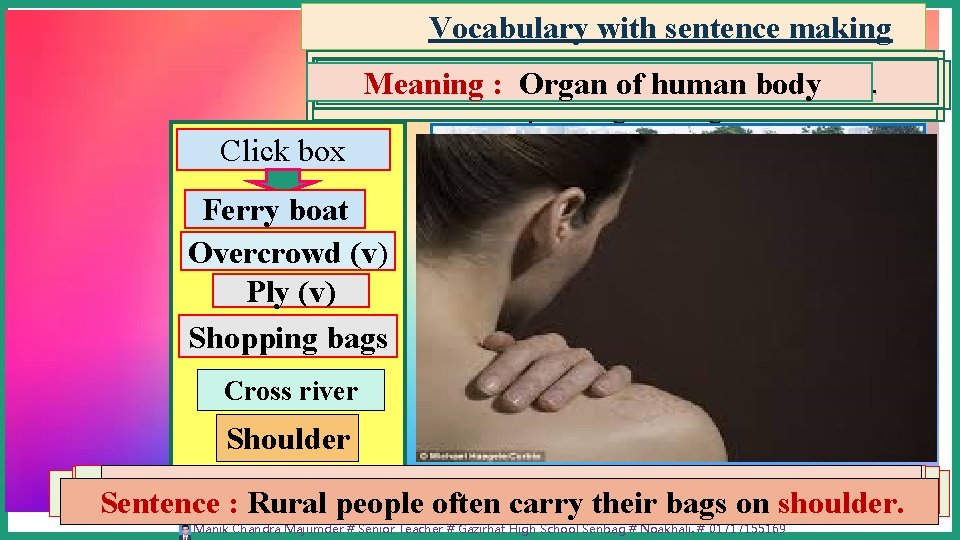 Vocabulary with sentence making Meaning: A water vehicle plies on river run by Meaning