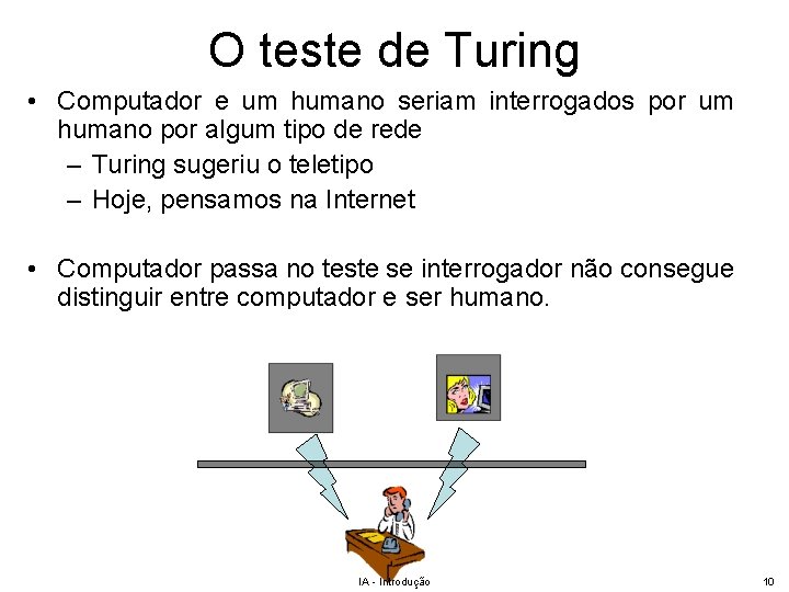 O teste de Turing • Computador e um humano seriam interrogados por um humano