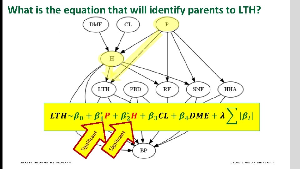 HEALTH INFORMATICS PROGRAM nt ica nif Sig nif ica nt What is the equation