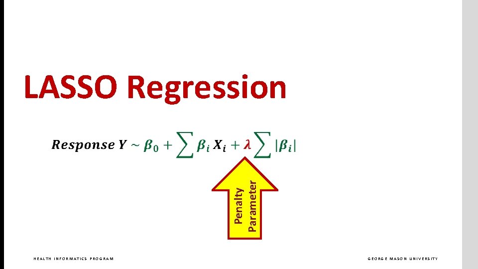 Penalty Parameter LASSO Regression HEALTH INFORMATICS PROGRAM GEORGE MASON UNIVERSITY 