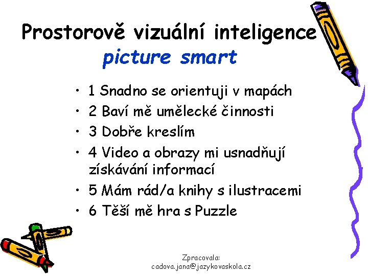 Prostorově vizuální inteligence picture smart • • 1 Snadno se orientuji v mapách 2