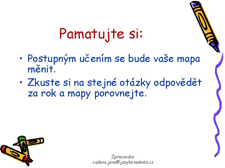 Pamatujte si: • Postupným učením se bude vaše mapa měnit. • Zkuste si na