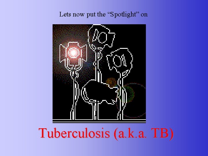 Lets now put the “Spotlight” on Tuberculosis (a. k. a. TB) 