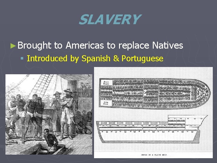 SLAVERY ► Brought to Americas to replace Natives § Introduced by Spanish & Portuguese
