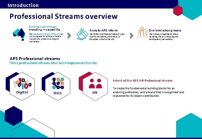 Introduction Professional Streams overview Building trust through Investing in capability A key to APS Introduction Professional Streams overview Building trust through Investing in capability A key to APS
