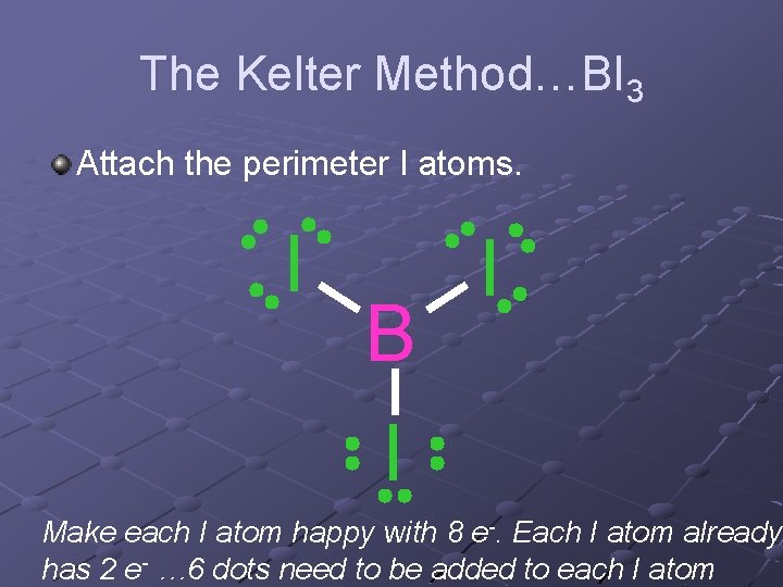 The Kelter Method…BI 3 Attach the perimeter I atoms. I B I I Make The Kelter Method…BI 3 Attach the perimeter I atoms. I B I I Make