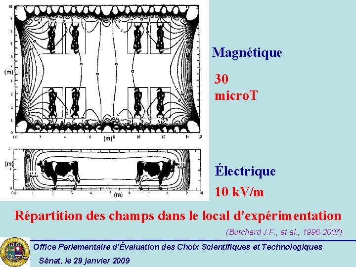 Magnétique 30 micro. T Électrique 10 k. V/m Répartition des champs dans le local