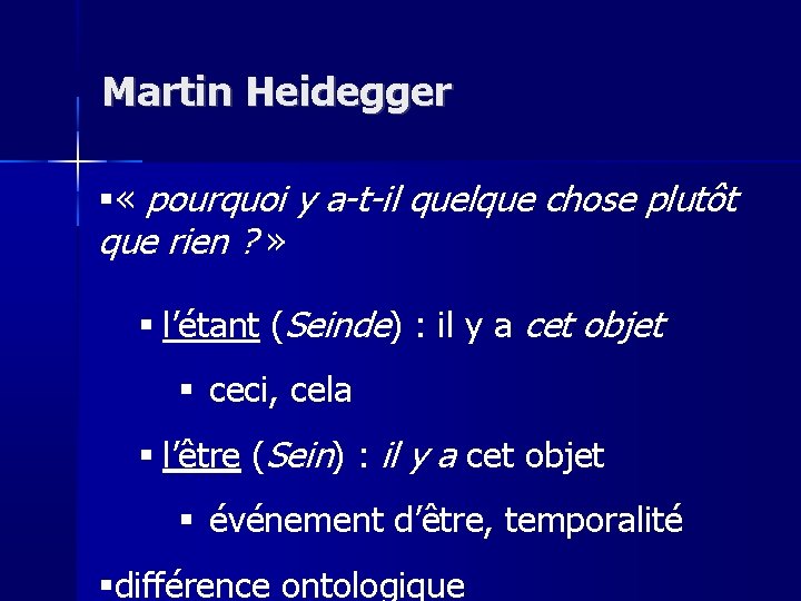 Martin Heidegger « pourquoi y a-t-il quelque chose plutôt que rien ? » l’étant