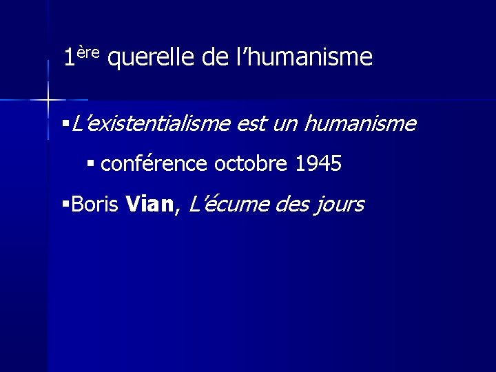1ère querelle de l’humanisme L’existentialisme est un humanisme conférence octobre 1945 Boris Vian, L’écume