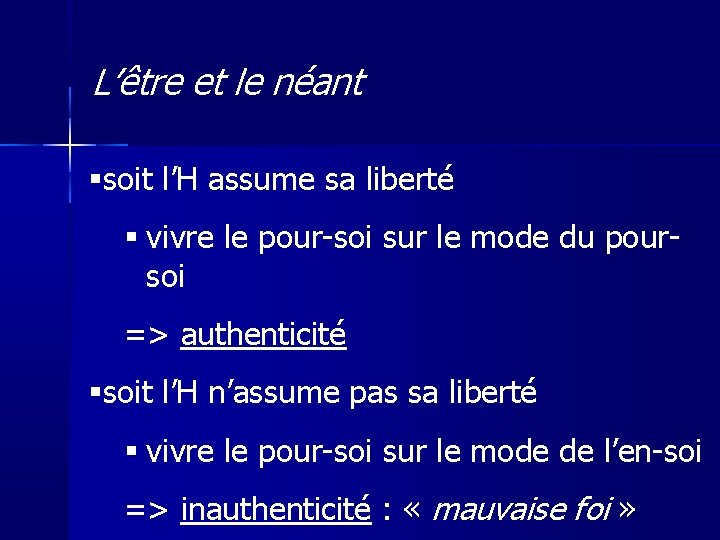 L’être et le néant soit l’H assume sa liberté vivre le pour-soi sur le